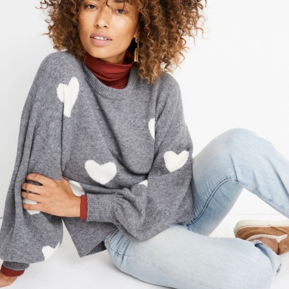 Madewell Heart Dot Balloon-Sleeve Pullover Alpaca Wool Sweater Womens Size XXS